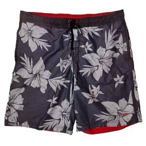 Speedo Grey Hibiscus Print Mens Swim Trunks Sz M